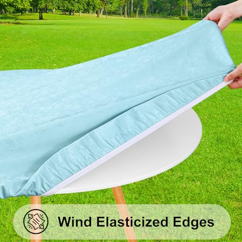 Image of Smiry Waterproof Heavy Duty Vinyl Fitted Tablecloth for 36 inch-44 inch Round Table | Elastic Plastic Table Cloth, Wipeable Washable Floral Patio Table Cover for Picnic, Kitchen and Dining, Ice Blue