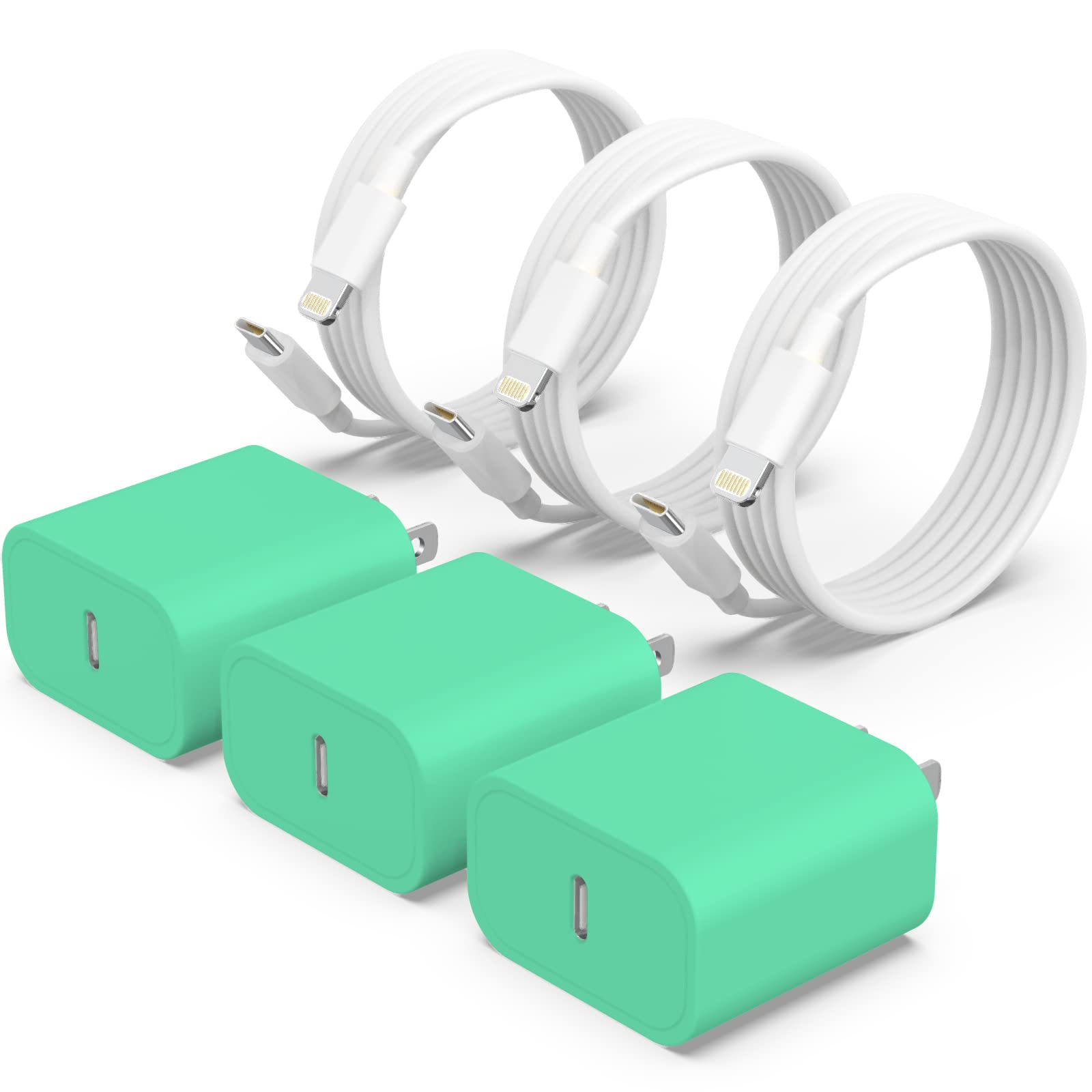 [MFi Certified] 3 Pack for iPhone 14 13 Fast Charger, 20W PD USB C Wall Charger Adapter with 3 Pack 6FT Type C to Lightning Cable Compatible for iPhone 14 13 12 11 Pro Max XR XS X,iPad GreenCarbonfree Certified