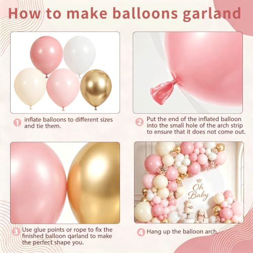 Image of Zesliwy Pink White Sand Gold Balloons Arch Kit, Latex, Party Decorations