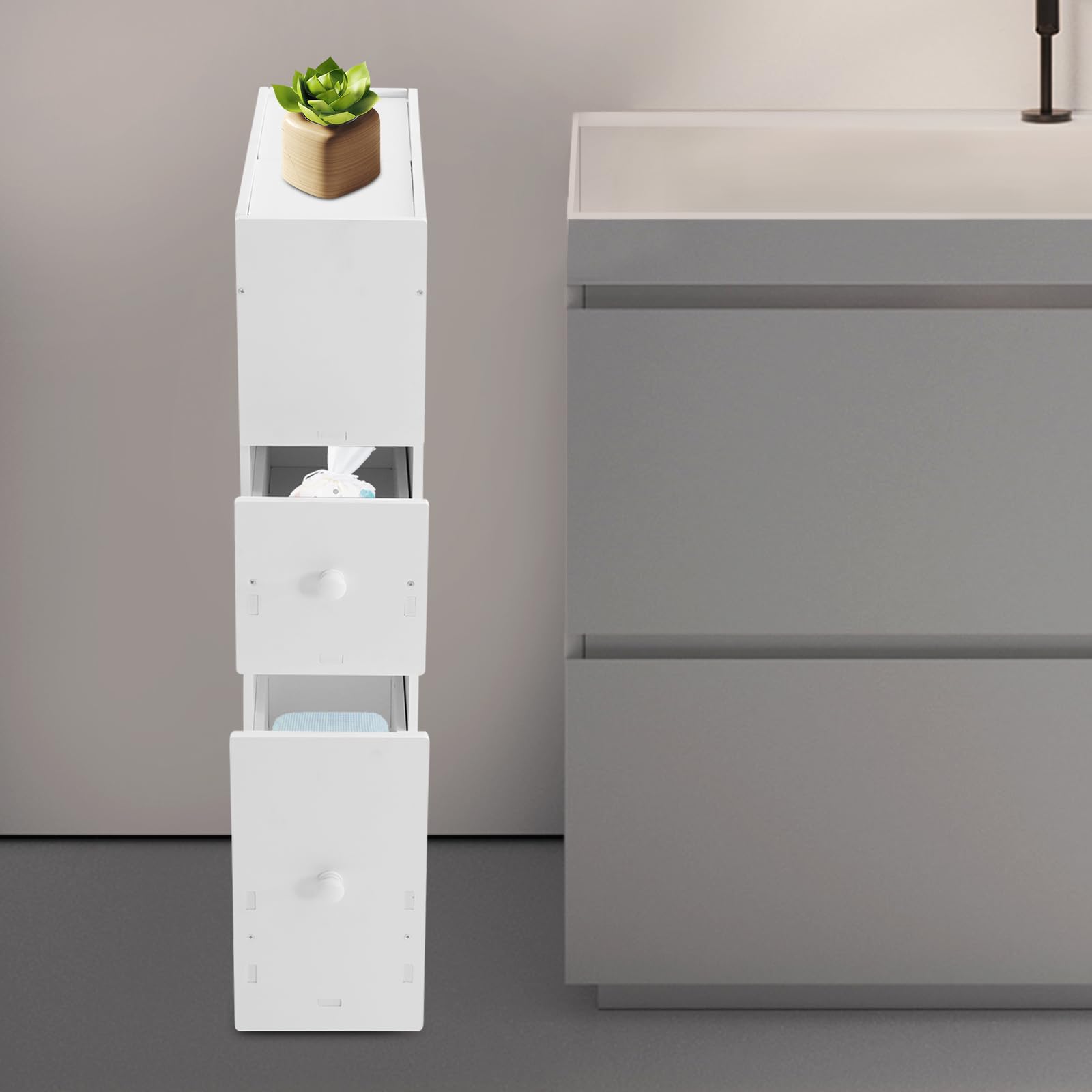 HAPPCUCOE Bathroom Cabinet,Bathroom Storage Cabinet,Rolling Narrow Bathroom Storage Cabinet,Slim Bathroom Storage Cabinet for Home,Bathroom,White