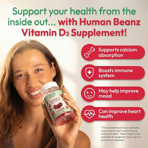 Image of Human Beanz Vitamin D3 Jelly Bean Gummies 2000 IU, Adults, 120 Strawberry | Immunity Support, Nutritional Vegetarian Supplement, Kosher Vitamins, Strawberry Blast Jelly Beans, Simple Daily Use