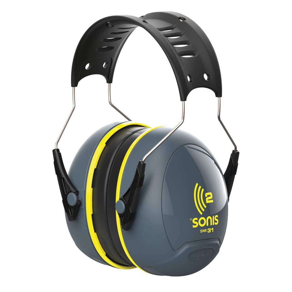 JSP SONIS 2 ADJUSTABLE Ear Defenders - 31dB SNR - Grey/Green - Hearing Protection Earmuffs for Adults - Flexible & Comfortable Fit - EN 352-1