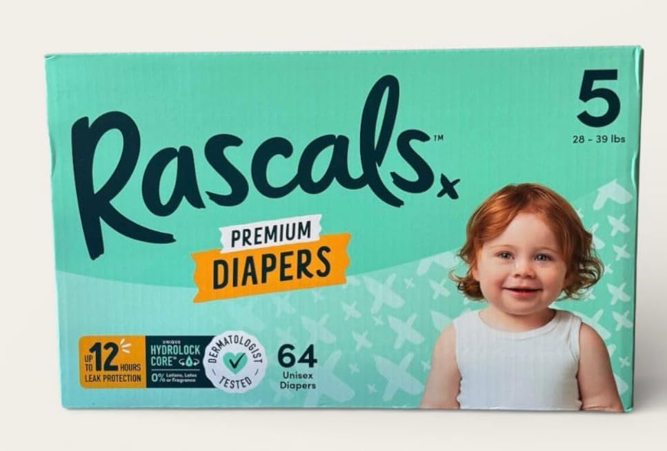 Ras~cals Premium Diapers Size 5, 64 Count Pack of 1