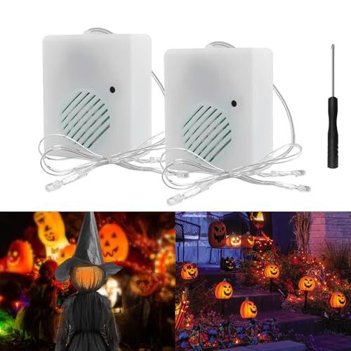 2 Pack Halloween Sound Effects Box with LED Battery Powered Horror Screaming Tricky Scary Sound Player Voice-Activated Witch & Ghost Sound Effects for Pumpkin Inflatables Eyeballs Ghost