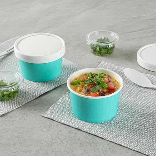 Image of Restaurantware Coppetta 5 Ounce Dessert Cups, 50 Disposable Ice Cream Cups - Lids Sold Separately, Sturdy, Turquoise Paper FroYo Bowls, Striped, For Hot And Cold Foods, Perfect For Gelato (Pack of 2)