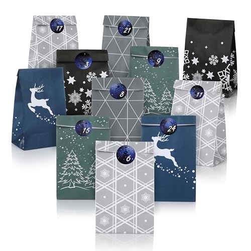 Nordstern Adventskalender zum Befüllen - DIY Geschenktüten Set mit 24...