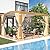 EROMMY Louvered Pergola 11'x13' Outdoor Hard Top Mansard Roof Gazebo with Aluminum Wooden Grain Frame and Adjustable Metal Rainproof Roof for Garden & Patio, Curtains and Netting Included, Wood Grain