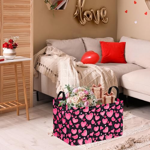 Image of MAIZMZ Empty Gift Basket for Girls Heart Print Storage Cube for Women, Closet Shelf Waterproof Organizer Bins with Handles Nursery hamper Kids Toys Books Box Room Deco