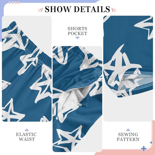 Boys' Pants Doodle Brush White Stars Blue Long Bottoms Jogger Pants Elastic Waist Trousers with Pockets S-XL4