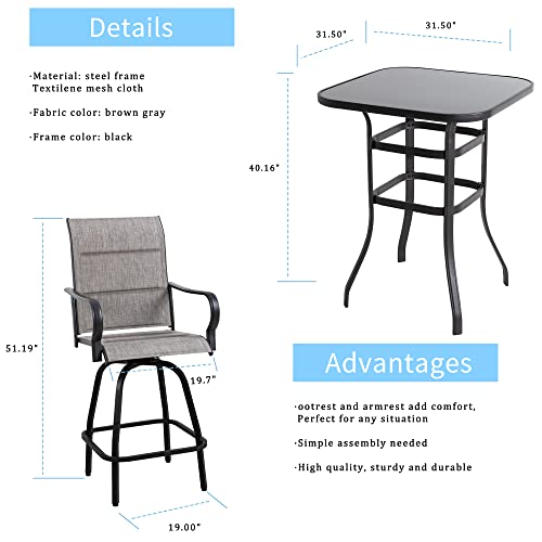 Shintenchi 2 Piece Patio Swivel Bar Stools, Outdoor Height Bar Patio Stools& Bar Chairs Set Of 2 With High Back, All-Weather Textile Outdoor High Top Bistro Chairs,Thickened Back Version #TOP1