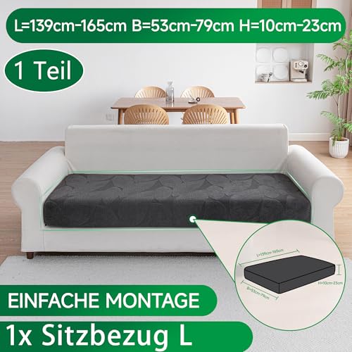 OHSIO Sofa Überzug – Universeller elastischer Sofabezug für Sitzkissen, rutschfest, waschbar & pflegeleicht, ideal für Sofa-Schutz(Dunkelgrau/Blattmuster, 1x Sitzbezug L)