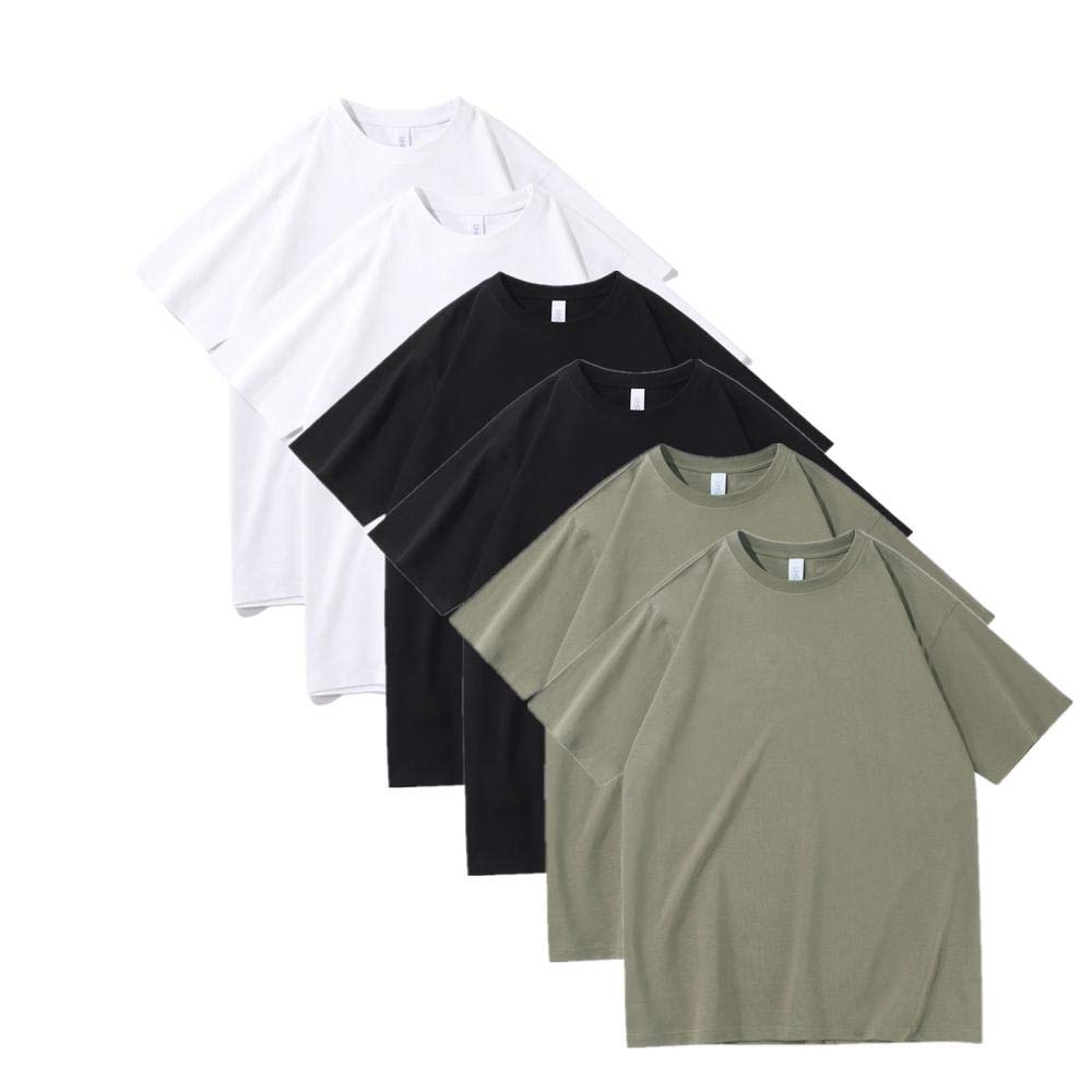 T-shirt męski 230 g, ciężki, bawełniany, luźny, na lato, okrągły dekolt, masywny kolor, 6 sztuk, 31, 3XL