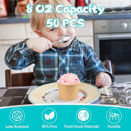 Gobelets à glace papier jetables pot yaourt et dessert 50pcs