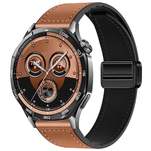 Image of AONES Watch Strap Leather Silicone Magnetic Belt 20mm Compatible for Compaq Q Watch Balance Smartwatch Band