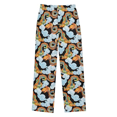 Flying Dragon Cloud Boys Long Pants Soft Trousers Elastic Waist Kids Lounge Bottoms with Pockets S-XL