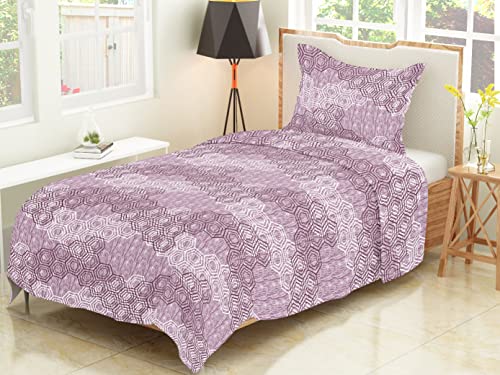 Image of 144 TC 100% Cotton Geometric Printed Single Bedsheet with 1 Pillow Cover | Soft and Cozy Print Flat Bed Sheet for Home (145 x 223 CM) (Brown)