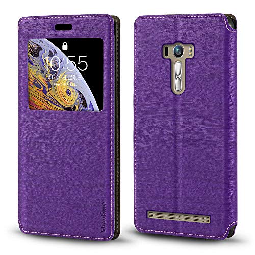 Asus ZenFone Selfie ZD551KL Case, Wood Grain Leather Case with Card Holder and Window, Magnetic Flip Cover for Asus ZenFone Selfie ZD551KL