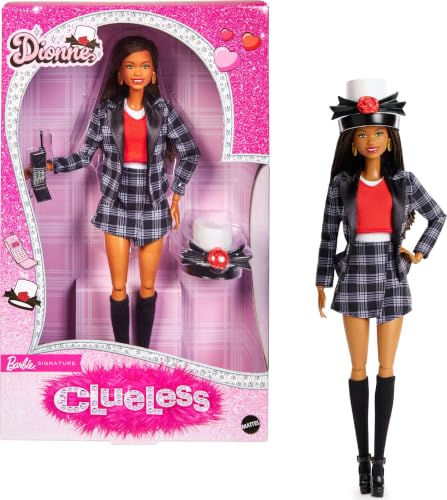 Barbie Signature Doll Clueless Dionne Collectible with Black-and-White Plaid Suit Top Hat & Cell Phone Accessory