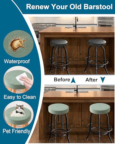 Image of CRFATOP 4 Pack Waterproof Bar Stool Covers Round Seat Slipcover,L,Green | 15-18 In Stretch Counter Cushion Protector, Washable, Pet Friendly, for Bar Kitchen Living Room Decor, No Cushion or Pad