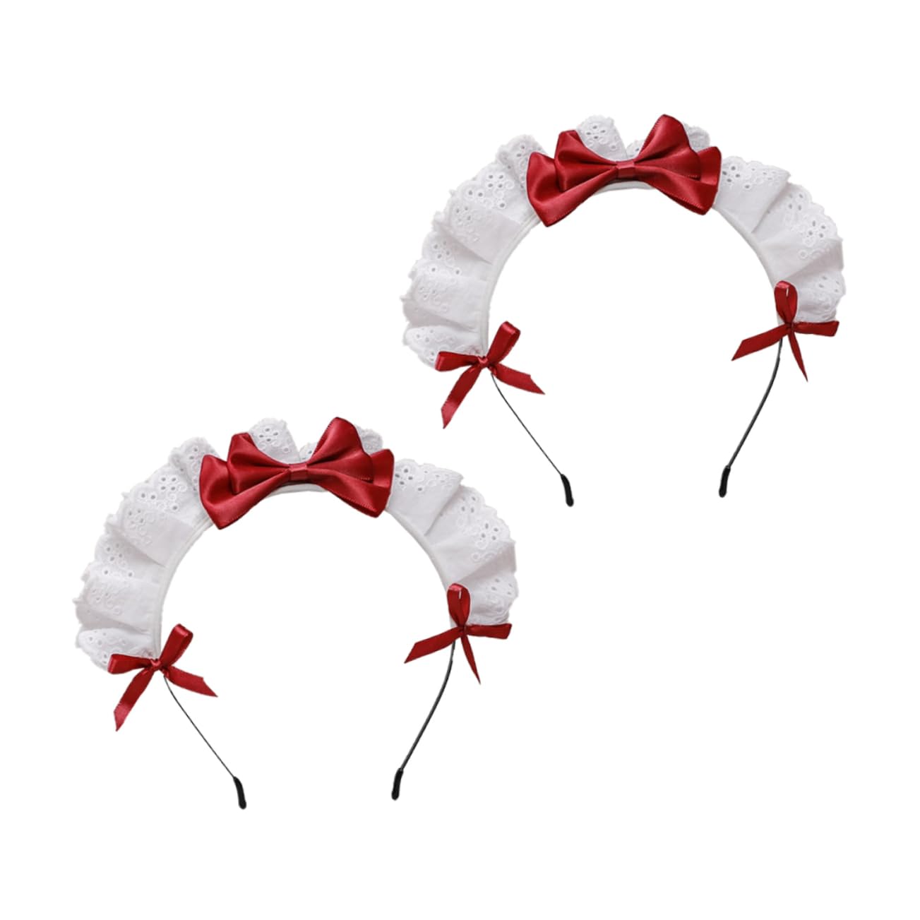 FRCOLOR 2 Pcs Headband Bow Headband Flower Headbands Ladies Headbands Maid Cosplay Headband Women Party Hairhoops Ribbon Bowknot Headband Cloth Red Lolita Hairhoops Party Hair Hoops Lolita