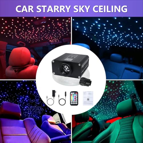 Image of 16W Car Home Starlight Headliner Kit, Twinkle & Sound Activate RGBW Fiber Optic Lights with APP & Remote Control, Star Lights for Ceiling Decoration, 550 pcs 9.8ft