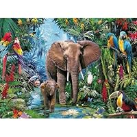 AveJoys 1000 Piece Elephant Parrot in The Rainforest Jigsaw Puzzle, 27.56 x 19.69 Inch, Realistic Style, 1000 Count, 8 Years and Up