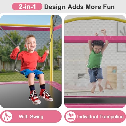 Rectangle Trampoline for Kids, 78” ASTM Approved Recreational Trampolines with Swing, Enclosure Net, Mini Rectangle Trampoline for Outdoor and Backyard, Gifts for Children & Boys & Girls - Image 5