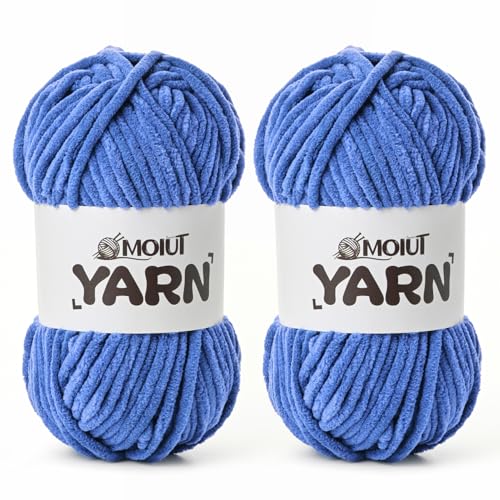 Image of 2 Pack Fluffy Chenille Yarn for Crocheting, Chunky Velvet Yarns for Crochet Amigurumi, Baby Yarn for Crocheting Soft Blanket, 174.9yds /7 oz Bulky Yarns for Crafts /Hats /Shoes /Socks (2 Azure)