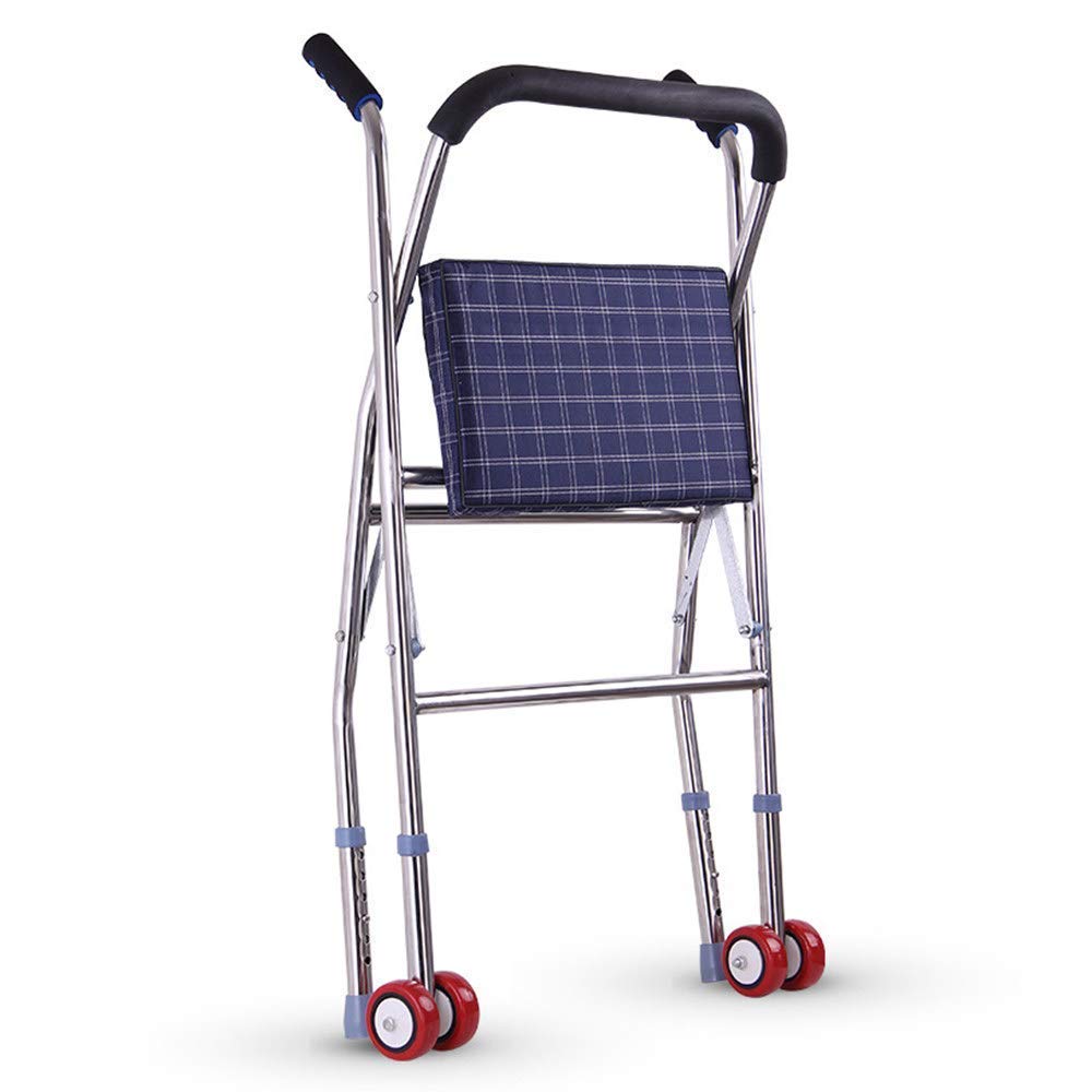 Andador con Ruedas de 2 Ruedas, Altura Ajustable, Ligero y Plegable, Ayuda para la Movilidad para Personas Mayores y discapacitadas, con Asiento para Exteriores e Interiores.