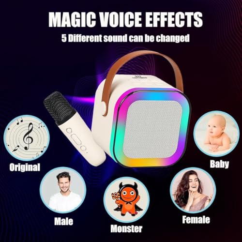 Image of Rechargeable Karaoke Mic with Speaker | Wireless Mini Portable Bluetooth Mic with RGB LED Lights | Singing Musical Toy & Birthday Gift for Kids, Boys, Girls and Adults