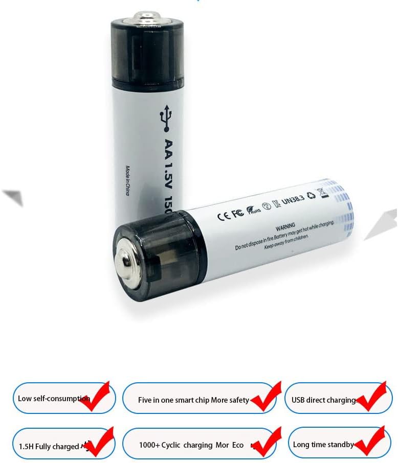 Vista 4 de Baterías AA recargables USB de carga directa de 1.5 V, 1500 mWh, batería recargable de iones de litio USB, batería AA recargable de alta capacidad