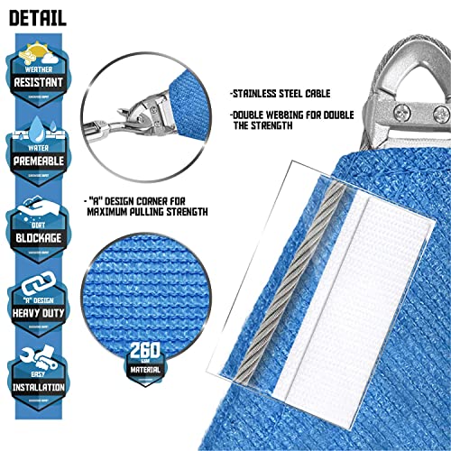 TANG-Sunshades-Depot-A-Ring-Design-Steel-Cable-Wire-Reinforcement-Sun-Shade-Sails-24-x-24-Square-Blue-Heavy-Duty-Permeable-260-GSM TANG Sunshades Depot A Ring Design Steel Cable Wire Reinforcement Sun Shade Sails 24 x 24 Square Blue Heavy Duty Permeable 260 GSM