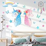 Unicorn Bedroom Decor for Girls, Unicorn Wall Decals, Playroom Decor, Rainbow Dreamcatcher Butterfly Wall Stickers for Bedroom Kids Nursery Birthday Party Decoration