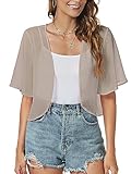 Women Shrug Chiffon Cardigans Open Front Short Sleeve Bolero for Evening Dressy(Khaki,XL)