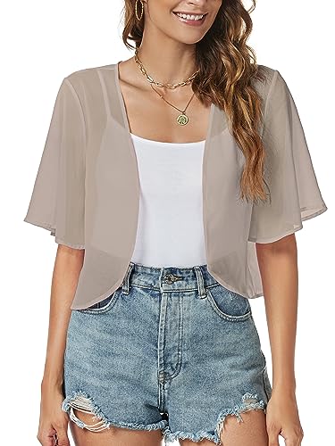 Image of ZNVGIRL Women Shrug Chiffon Cardigans Open Front Short Sleeve Bolero for Evening Dressy 2026