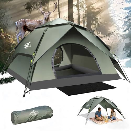 2-3 Person Camping Tent, Instant Pop Up Tents for Camping - 60s Automatic Easy Setup Tent with Rainfly, Double-Layer Waterproof & Windproof Instant Tents for Hiking Backpacking