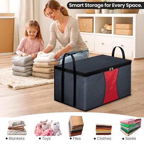 Image of Storite 2 Pack Multi-Purpose Moisture Proof Heavy Duty 1680 Denier Nylon 110 L Super-Size Large Toys /Stationery Paper /Blankets /Clothes Storage Bag -Grey /Red (63.5 x 45.7 x 38cm)