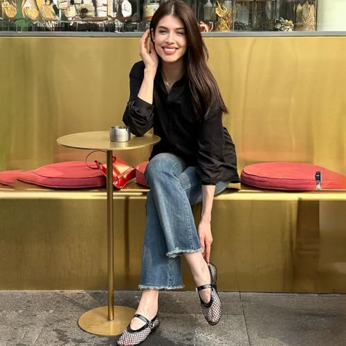 vimitty Ballet Flats Breathable Mesh with Elegant Buckle Strap Comfy Casual Office Patent Trimmed Ballerina Shoes for Women3