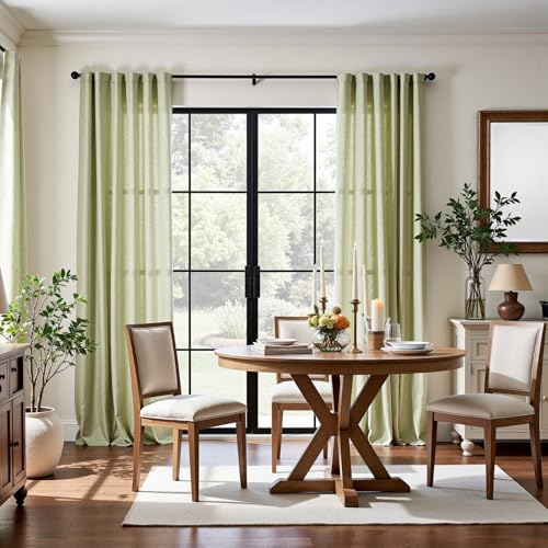 Image of jinchan Linen Curtains Light Filtering Back Tab 50x90 Inch 2 Panels Green
