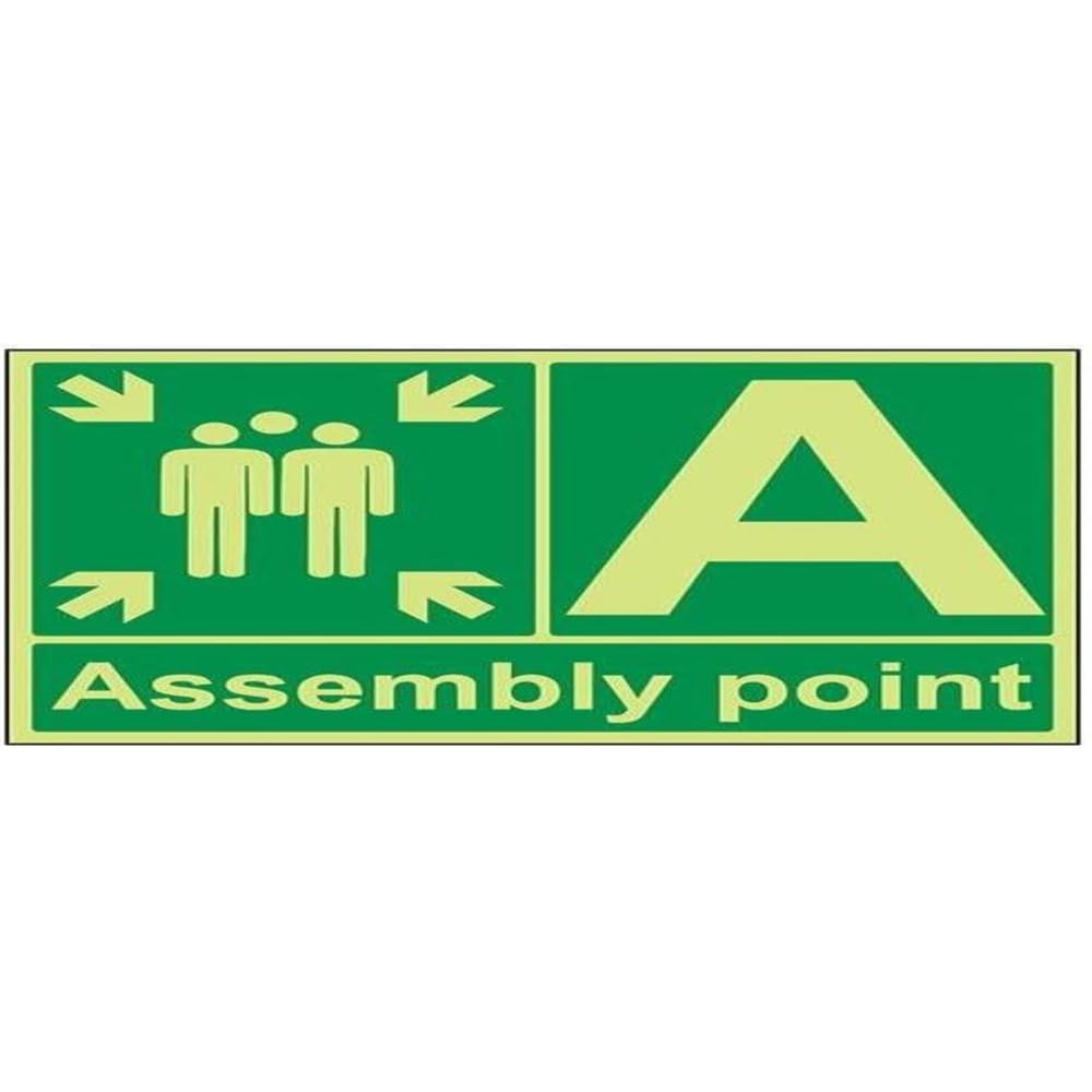 VSafety 17006BQ-G Fire Assembly Point Sign, Assembly Point with Letter, Plastic, Landscape, 600 mm x 400 mm, Green