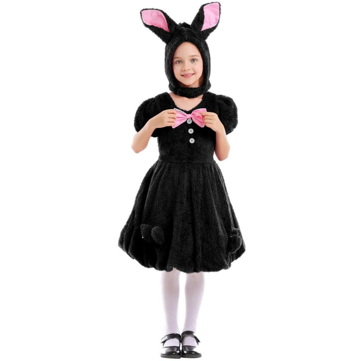 Chuantian-monkey Animal Party Rabbit Dress-up Stage Play Performance White Red and Black Tricolor Ear-hanging Rabbit Dress(Black Rabbit,M140-150cm)