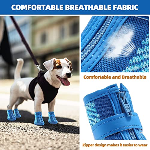 Image of KUTKUT Small Dog Anti-Slip Boots With Reflective Straps - Soft Mesh Breathable Adjustable Puppy Shoes - Paw Protective Booties With Zipper for Small & Medium Dogs - 4PCS Blue