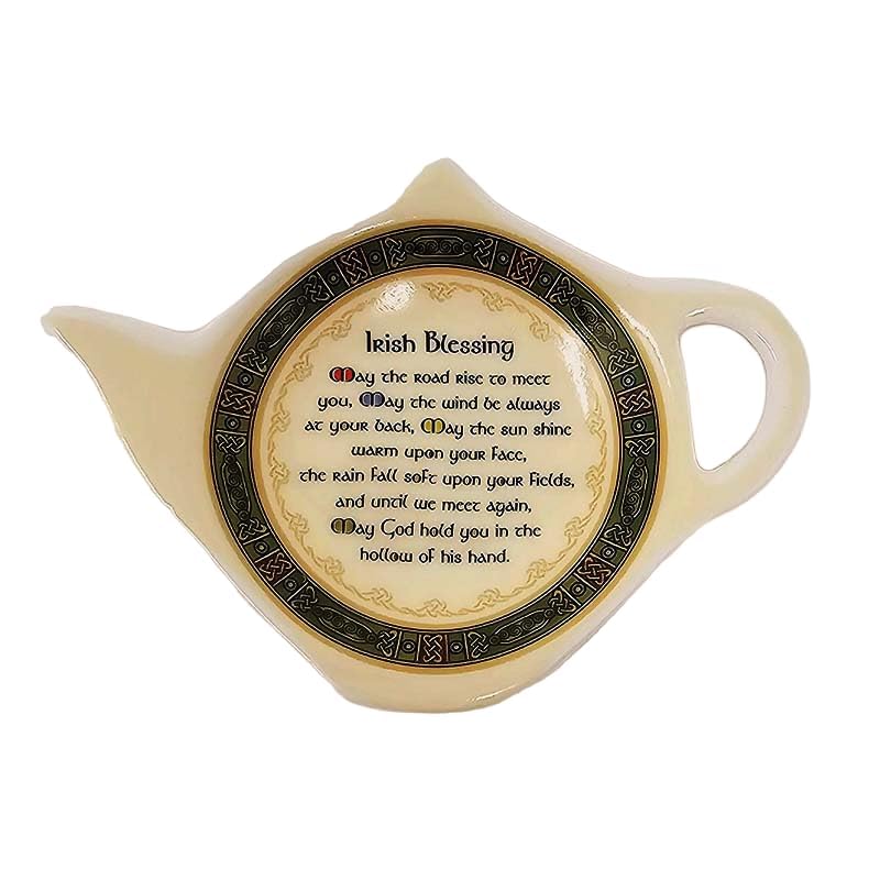 GaelSong Ceramic Irish Blessing Tea Bag Holder - Celtic Tea Bag Plate -Tea Bag Caddy Holder - Teabag Coaster Kitchenware Present Housewarming Gift 1, 2 or 4 Units