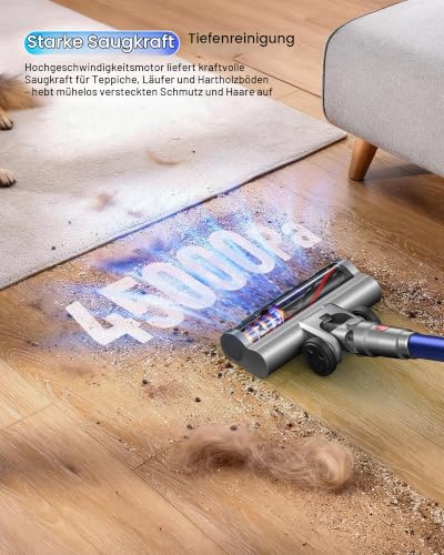 Akku Staubsauger für Zuhause kabelloser Stabstaubsauger: 45K Pa, 550 W, Anti-Tangle-Bürste, HEPA-Filter, 60 Min, Abnehmbare Batterie… – Ansicht 4