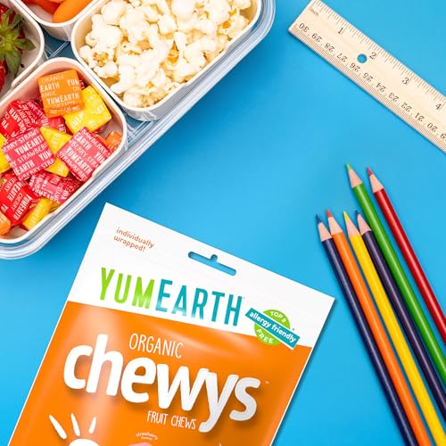 Image of YumEarth Organic Fruit Chews - Fruit Flavored Candy Chews, No Dye, Allergy Friendly, Gluten Free, Non-GMO, Vegan Candy with No Artificial Dyes, 5 Ounce