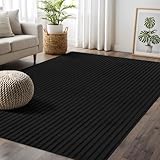 Beverly Rug Fluffy Area Rug 4 x 6 Modern Durable Ultra Soft Plush Ribbed Indoor Rugs for Living Dining Room Office Non Slip Stain Resistant Non Shedding Casual Easy Shag Indoor Carpet Black 4x6