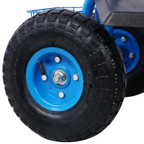 Carrito de Jardín Scooter con Asiento Giratorio 360°, Estructura de Acero Resistente, Taburete Rodante con 4 Ruedas, Asa Ajustable y Bandeja de Almacenamiento, para Trabajo en el Jardín (Azul) miniatura 6