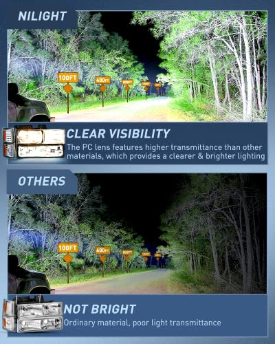 Nilight Headlight Assembly For 1994 1995 1996 1997 1998 Chevy Silverado Tahoe Suburban C10 C/K 1500 2500 3500 Replacement Headlamp Chrome Housing Amber Reflector Bumper Corner Lamp, 2 Years Warranty #TOP2