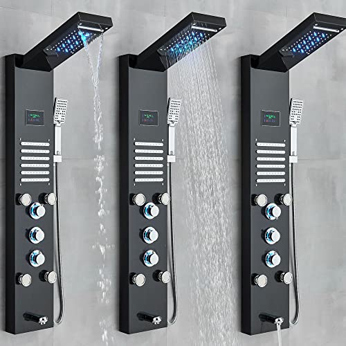 Columna de Ducha con Panel LED, Sistema Torre para Ducha con Chorro Lluvia y Masaje, Acero Inoxidable miniatura 1