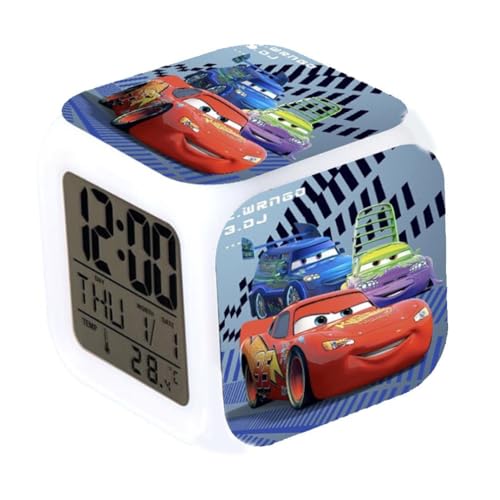 SuicRa Cars Réveil numérique LED 7 couleurs changeantes Thermomètre de bureau Nuit Cube Horloge LCD Décoration d'intérieur